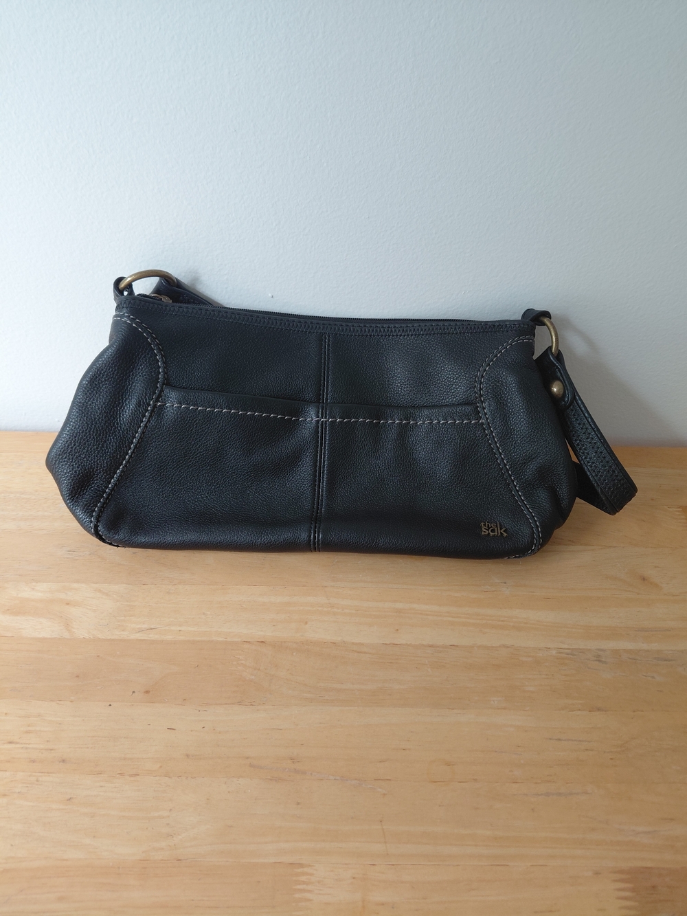 The Sak Black Pebbled Leather Wristlet Clutch